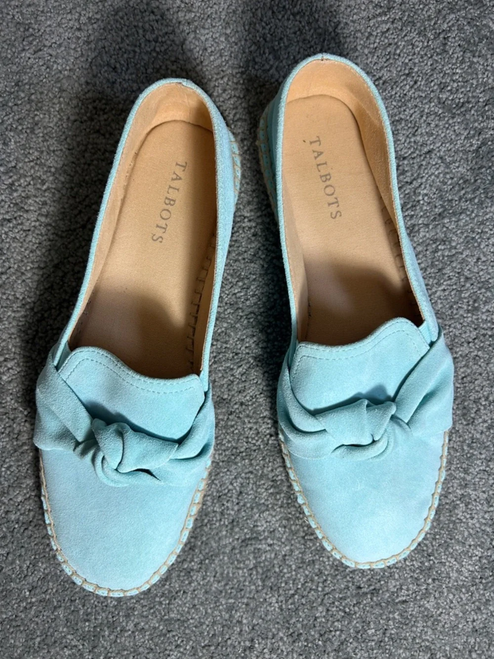 Talbots Light Blue Knot Detail Suede Loafers /Espadrilles, Size 8.5